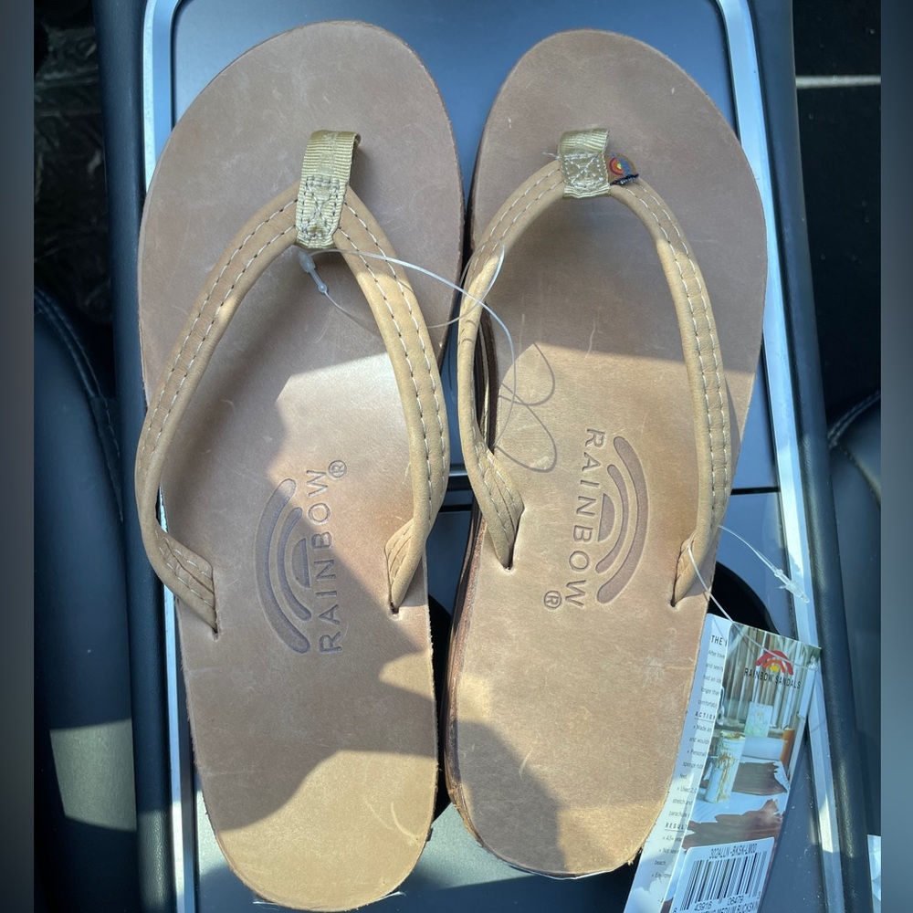 Rainbow Tan Sandals with Leather Straps and Arch Support